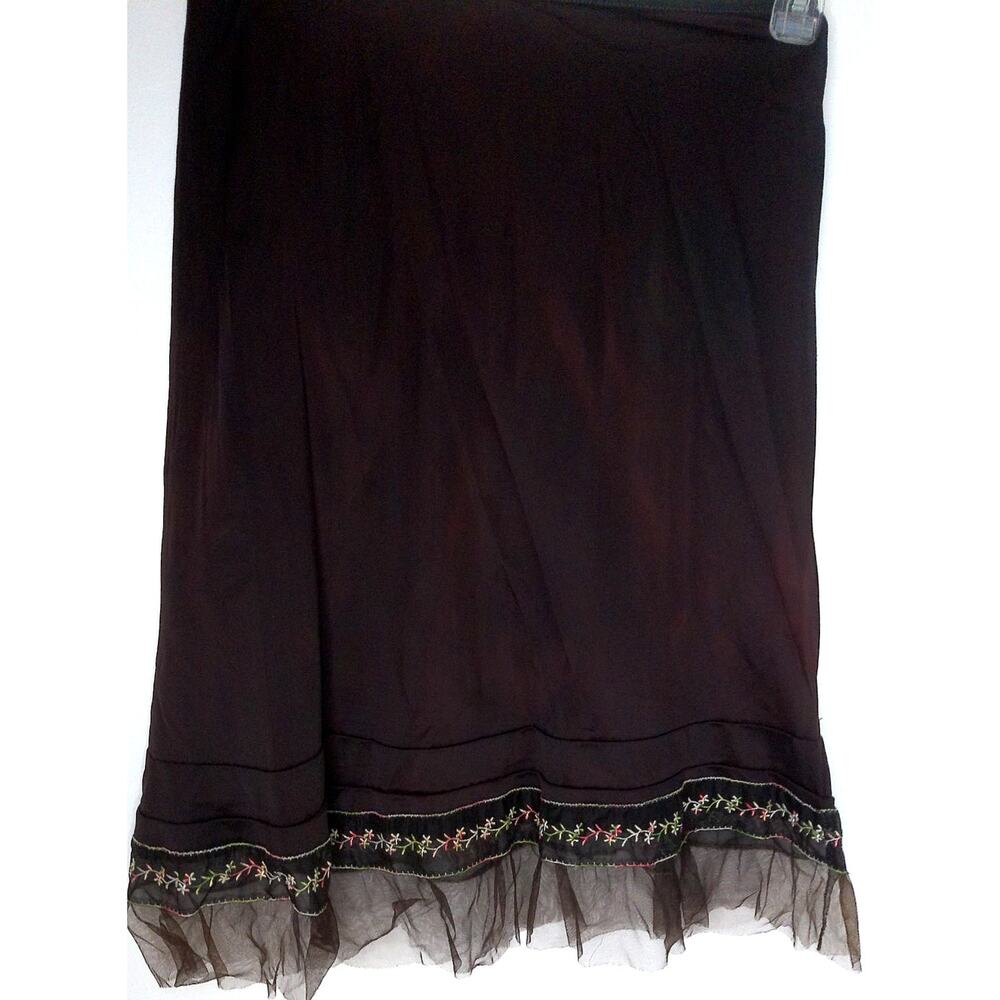 Vtg Trillium Brown Embroidered Slip Skirt Whimsigoth Fairy Coquette Ruffle Hem S - Picture 6 of 6